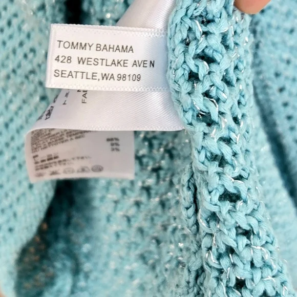 TOMMY BAHAMA BLUE V-NECK OPEN WEAVE SWEATER SIZE MEDIUM - Picture 5 of 7